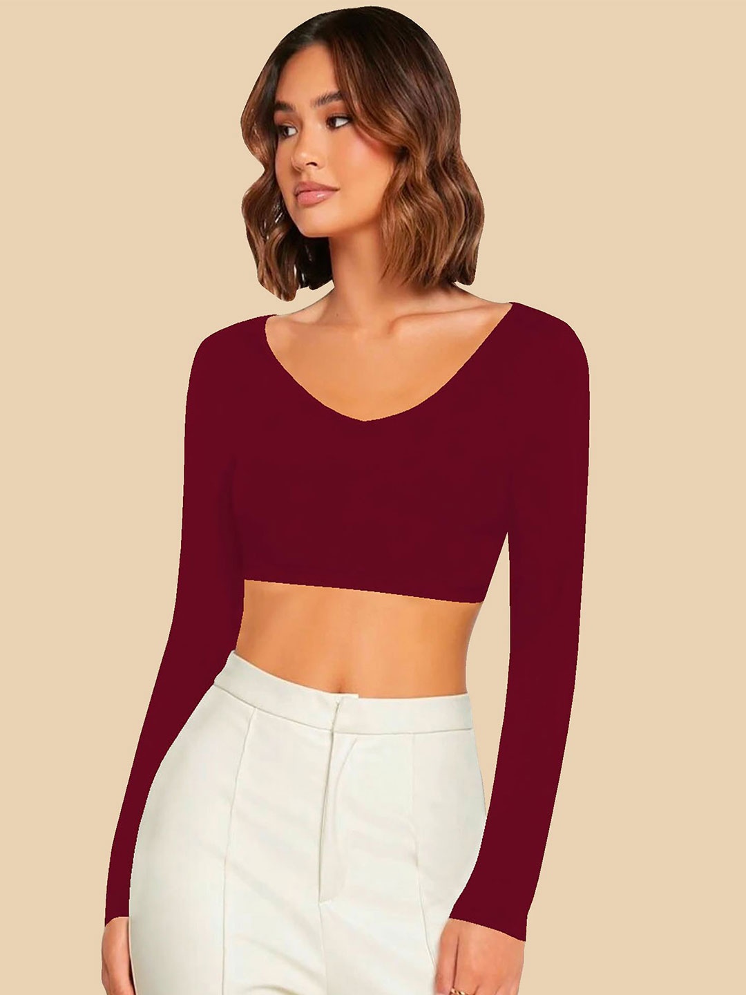 

Dream Beauty Fashion Women Solid V-Neck Top, Maroon