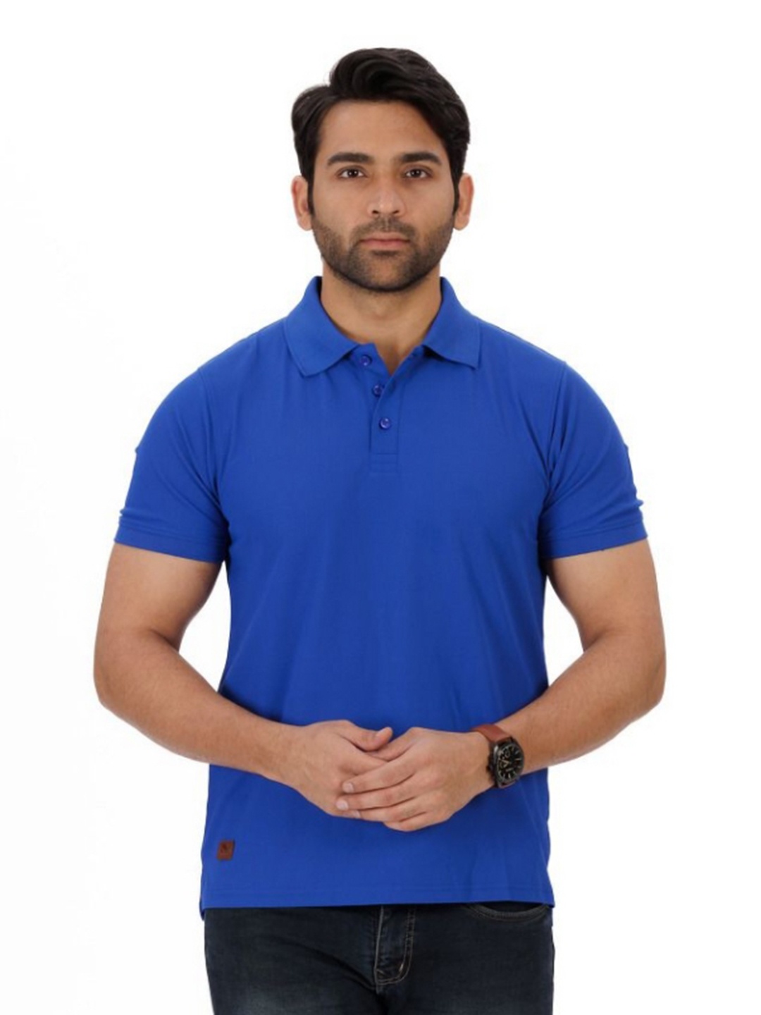 

Everestwolf Men Solid Polo Collar Cotton T-shirt, Blue
