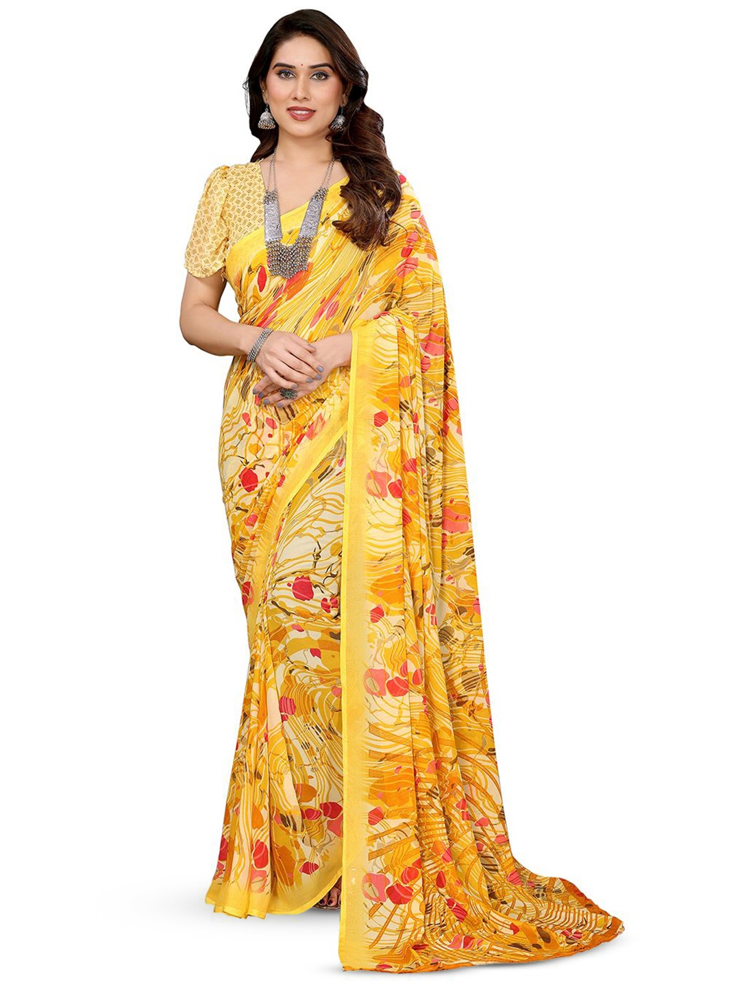 

Moda Rapido Floral Poly Georgette Saree, Orange