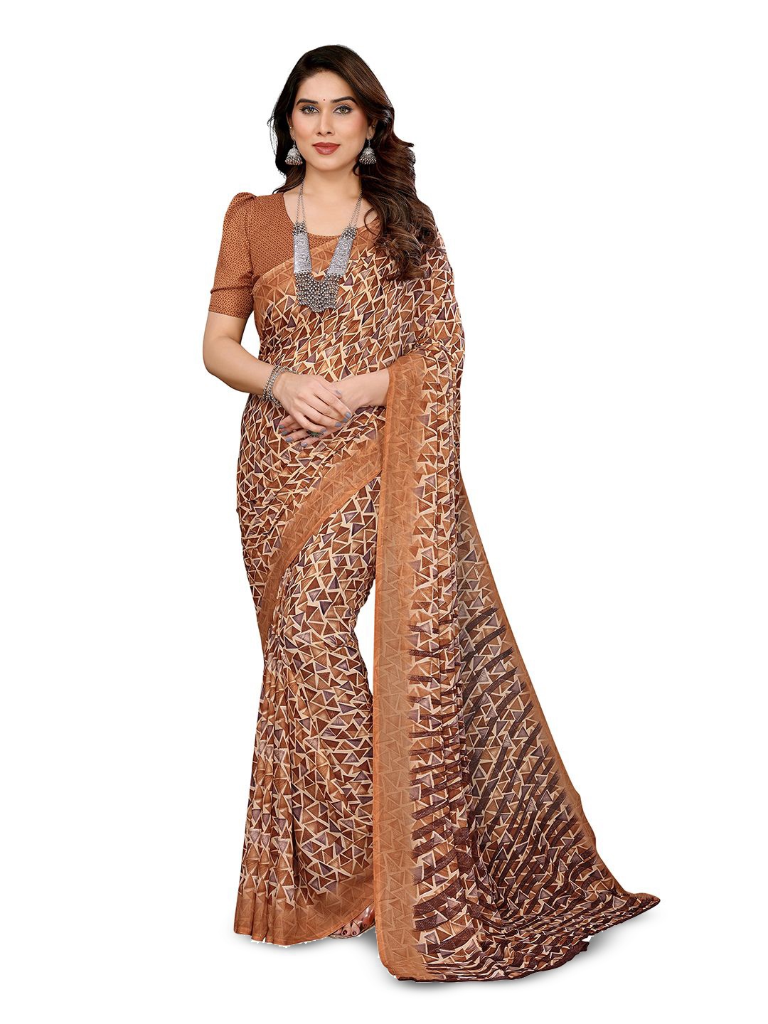 

Moda Rapido Poly Georgette Saree, Brown