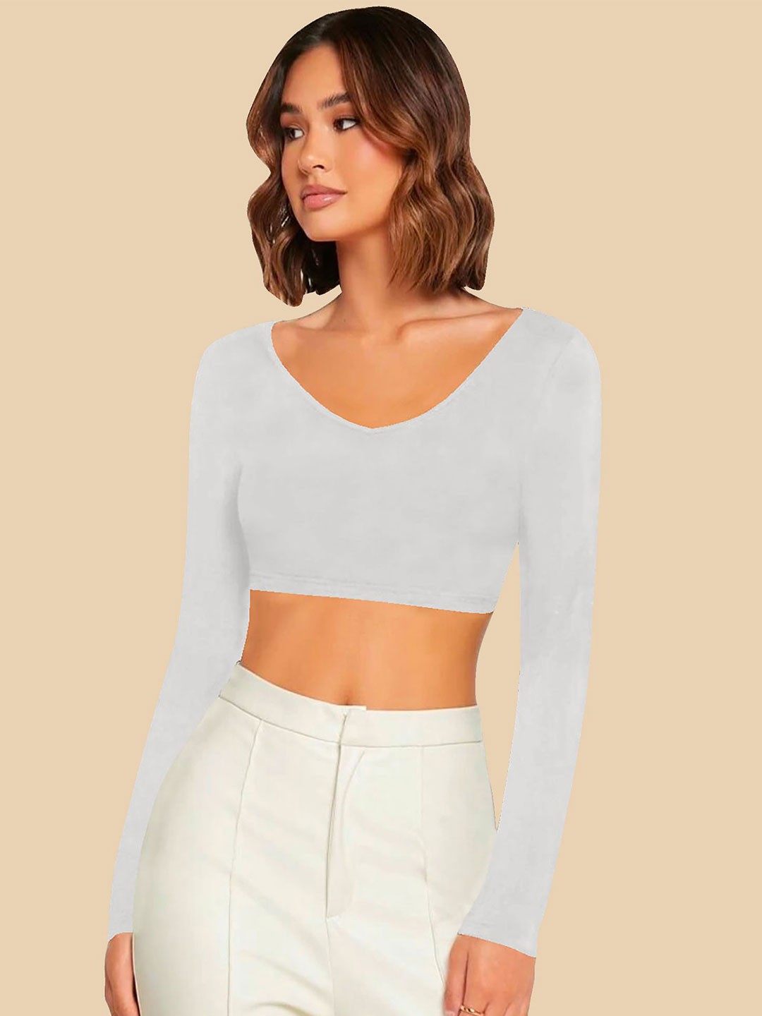 

Dream Beauty Fashion Women Solid V-Neck Top, White