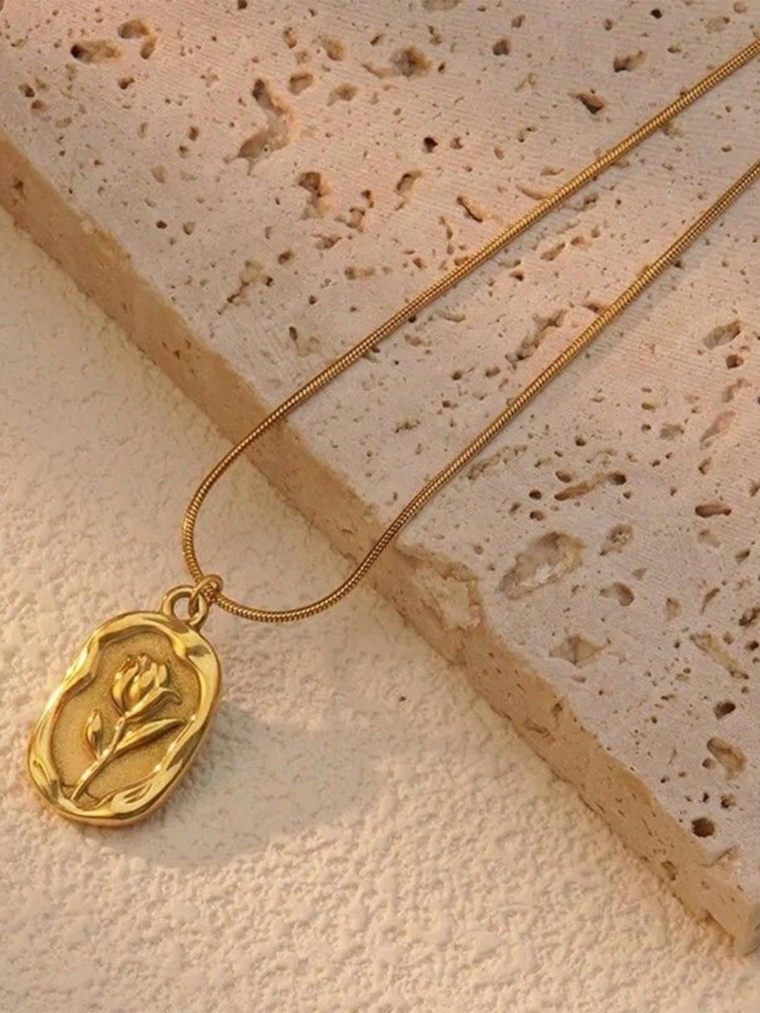 

Aviksha Creations Rose Pendent 18K Gold Necklace
