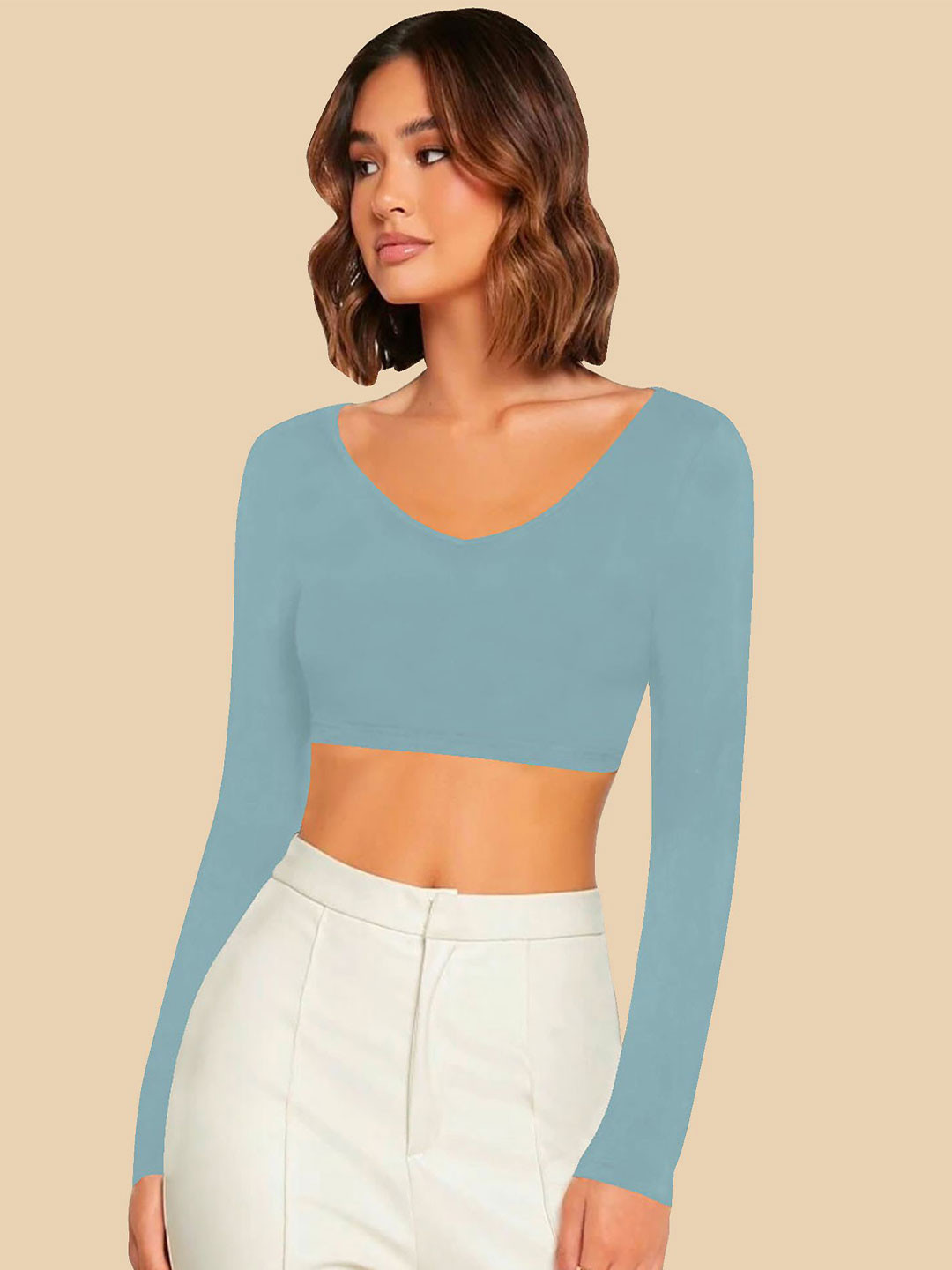 

Dream Beauty Fashion Women Solid V-Neck Top, Teal