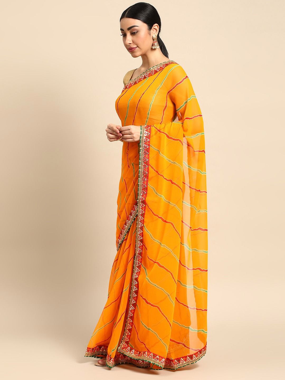 

DIVASTRI Leheriya Printed Gotta Patti Leheriya Saree, Yellow
