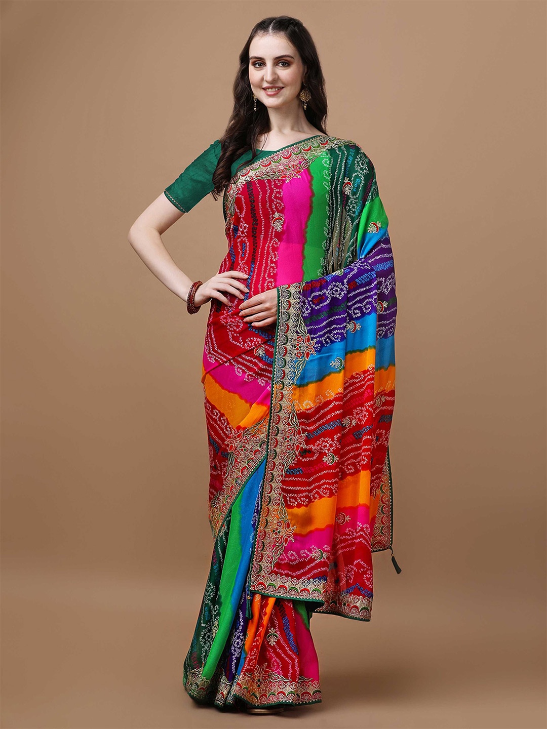 

DIVASTRI Bandhani Poly Georgette Bandhani Saree, Red