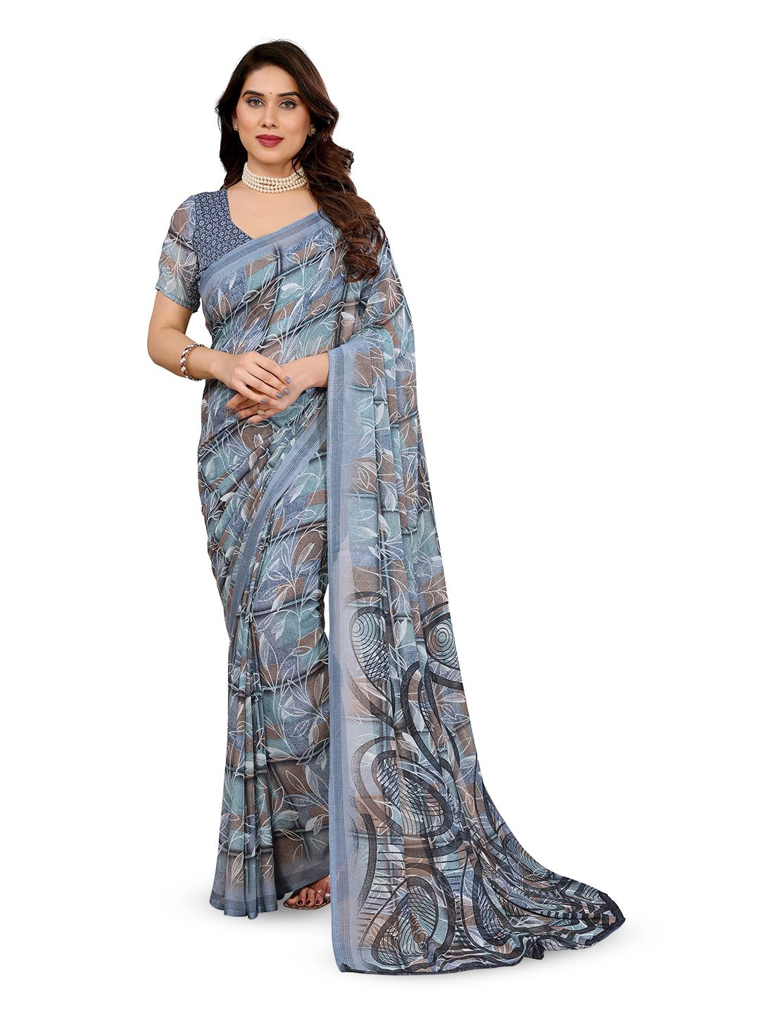 

Moda Rapido Poly Georgette Saree, Grey