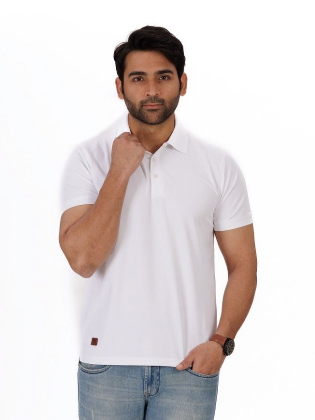 

Everestwolf Men Solid Polo Collar Cotton T-shirt, White