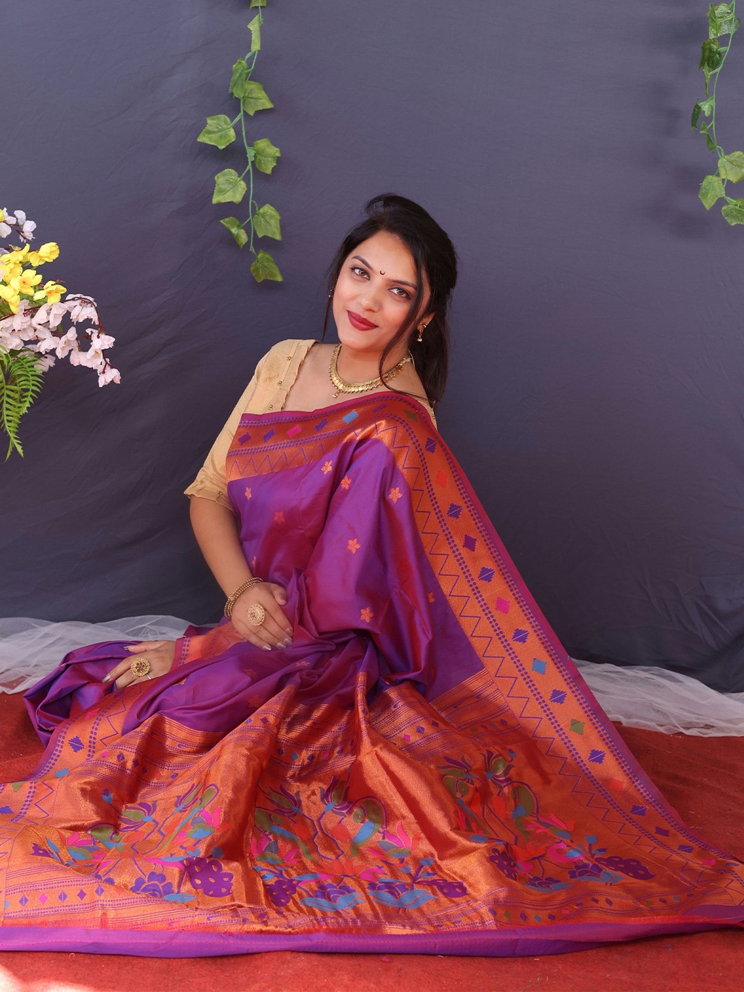 

Kandora Woven Design Zari Pure Silk Banarasi Saree, Purple
