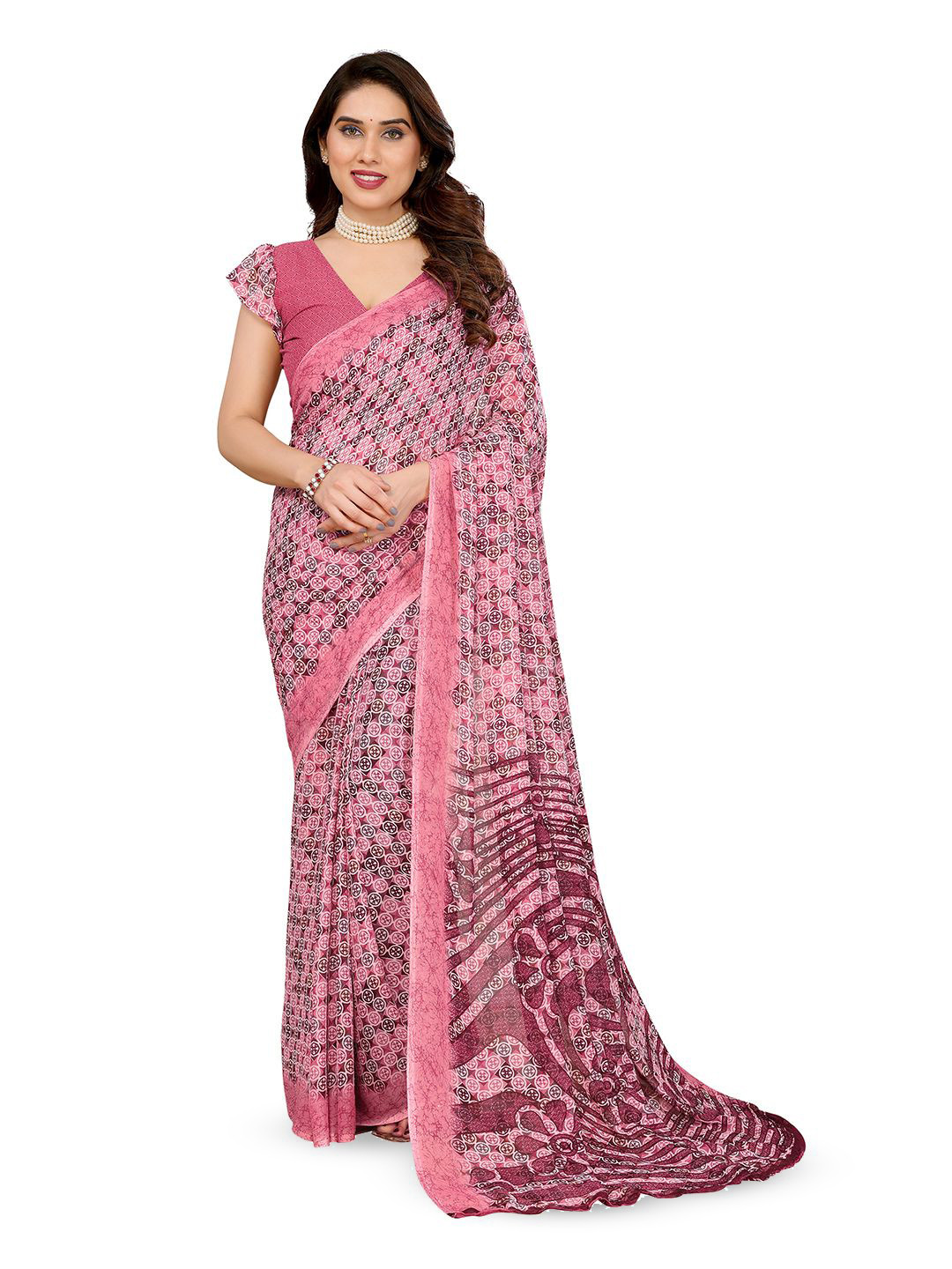 

Moda Rapido Ethnic Motifs Poly Georgette Saree, Pink