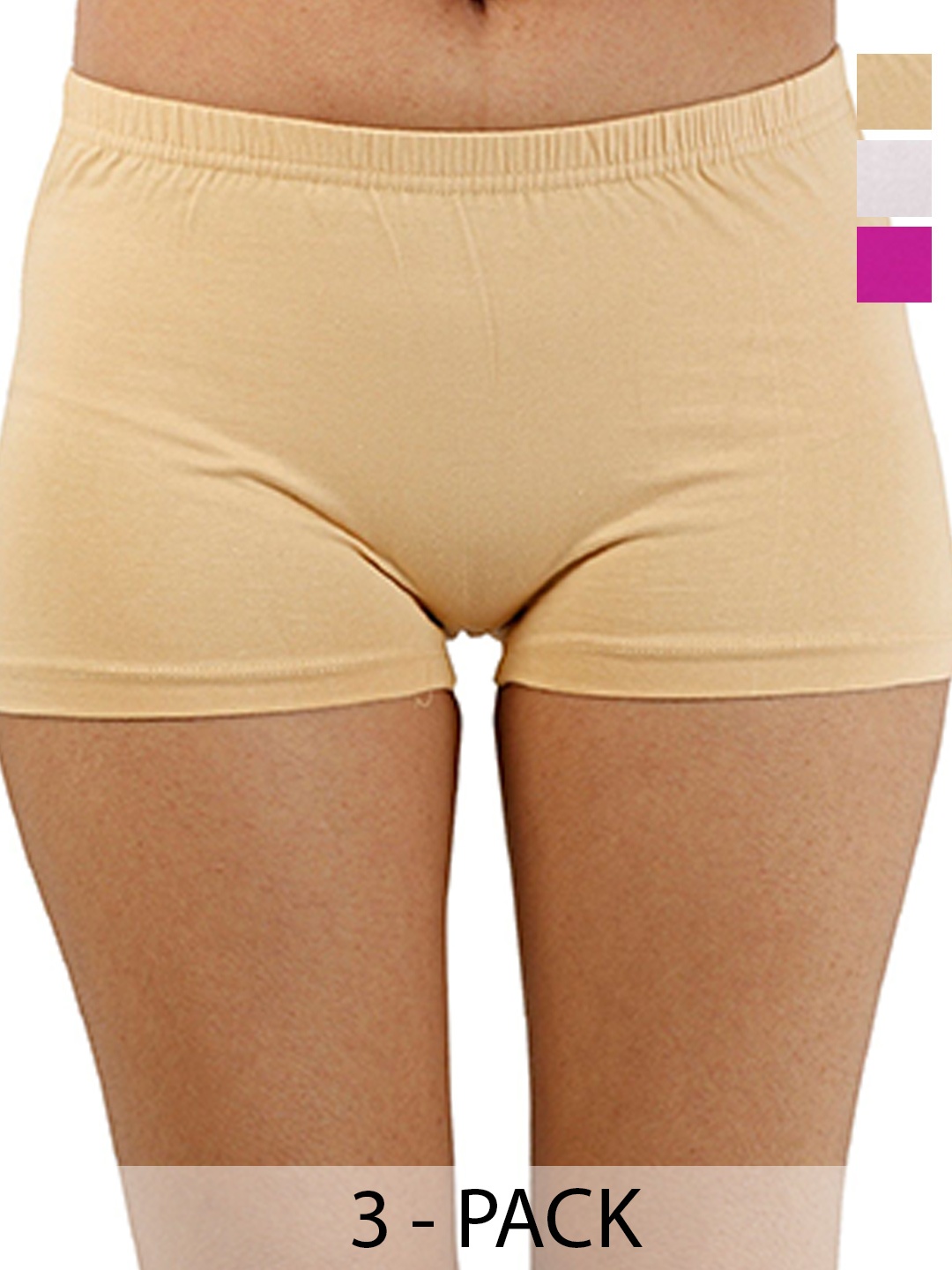 

Diving Deep Women Pack of 3 Cotton Mid-Rise Boy Shorts Briefs, Beige