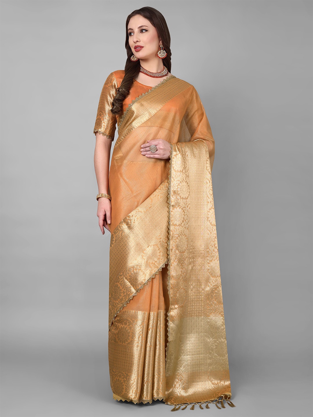 

Vastrang Woven Design Zari Tissue Saree, Orange