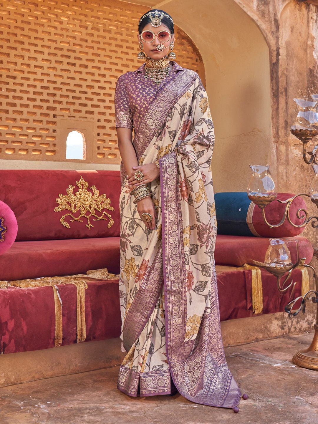 

Anouk Woven Design Zari Sungudi Saree, Beige