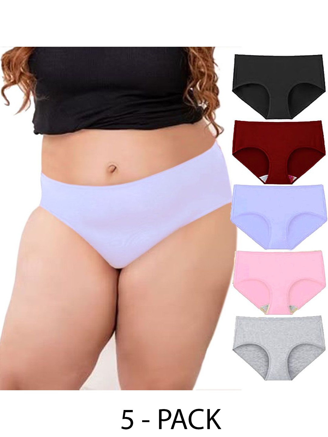 

Diving Deep Women Plus Size Pack Of 5 Cotton Hipster Briefs, Assorted