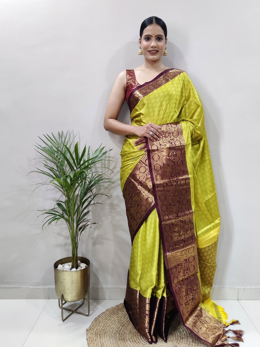 

A TO Z CART Woven Design Pure Silk Banarasi Saree, Olive