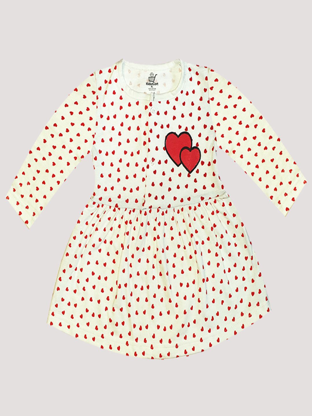 

KidzzCart Girls Heart Printed Cotton Fit & Flare Dress, White