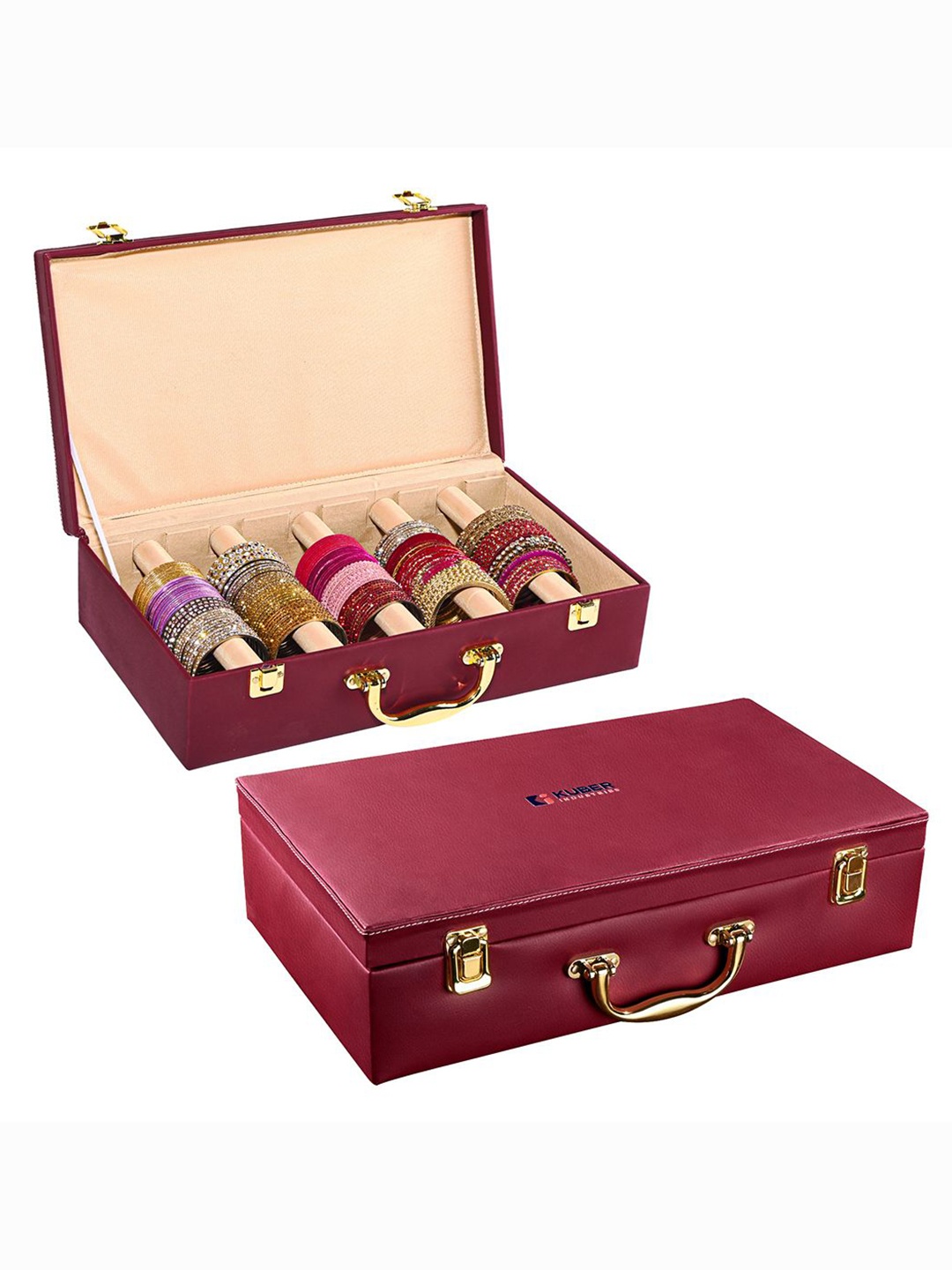 

Kuber Industries Maroon & Beige Set of 2 Faux Leather 5 Rod Bangle Box Jewellery Organiser