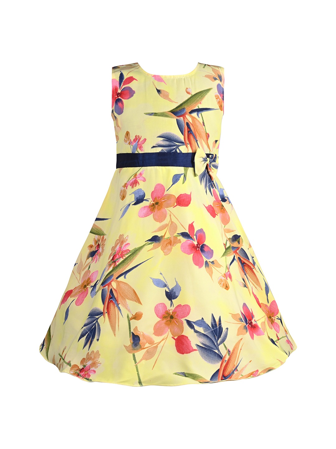 

Wish Karo Floral Print Georgette Fit & Flare Dress, Yellow