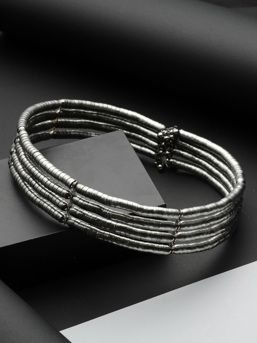 

Moedbuille Silver-Plated Layered Antique Tribal Design Oxidised Choker Necklace