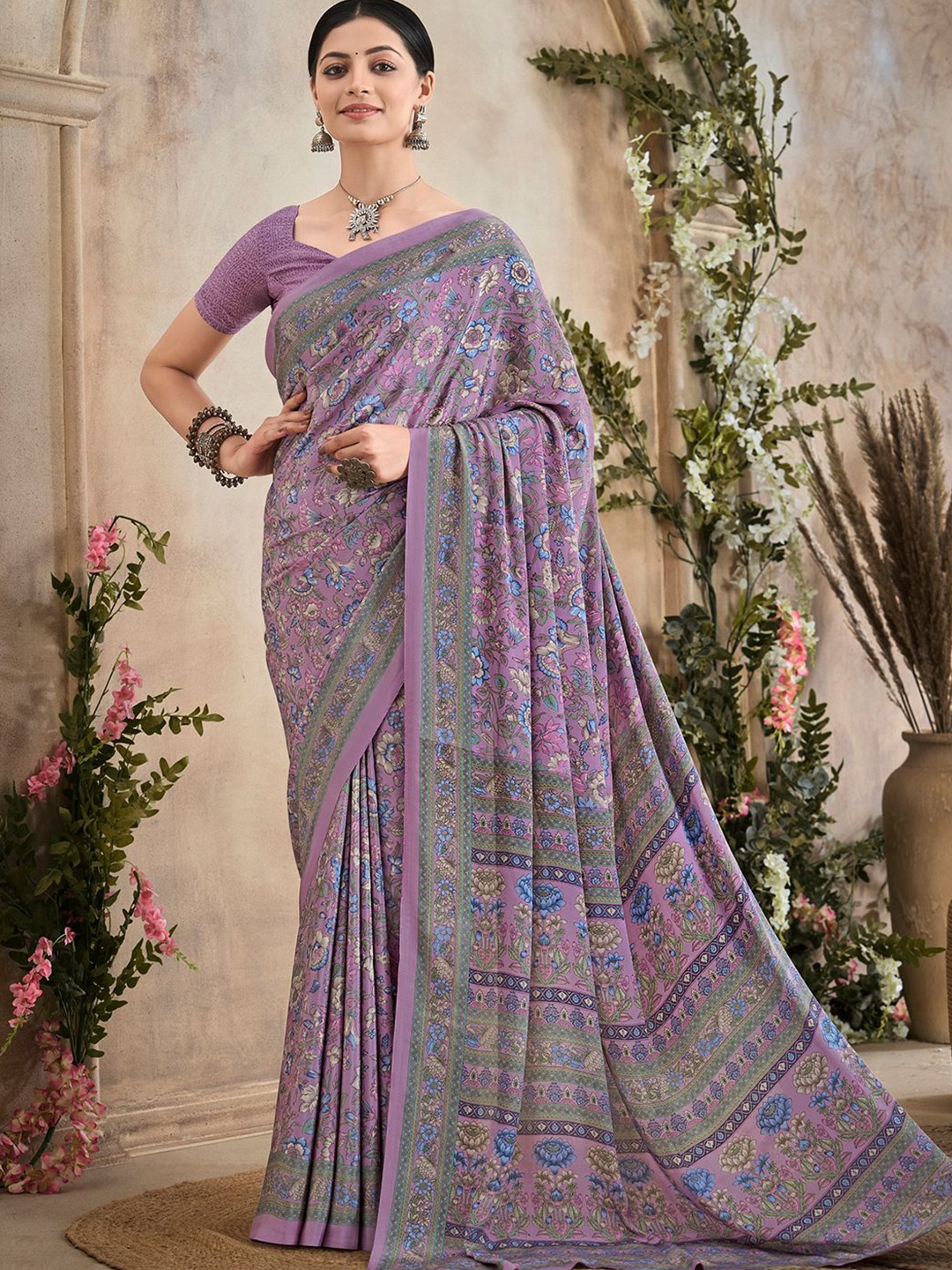 

Mitera Floral Saree, Purple