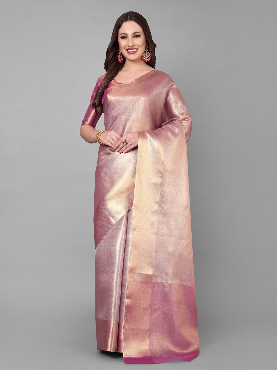 

Vastrang Woven Design Saree With Blouse Piece, Pink