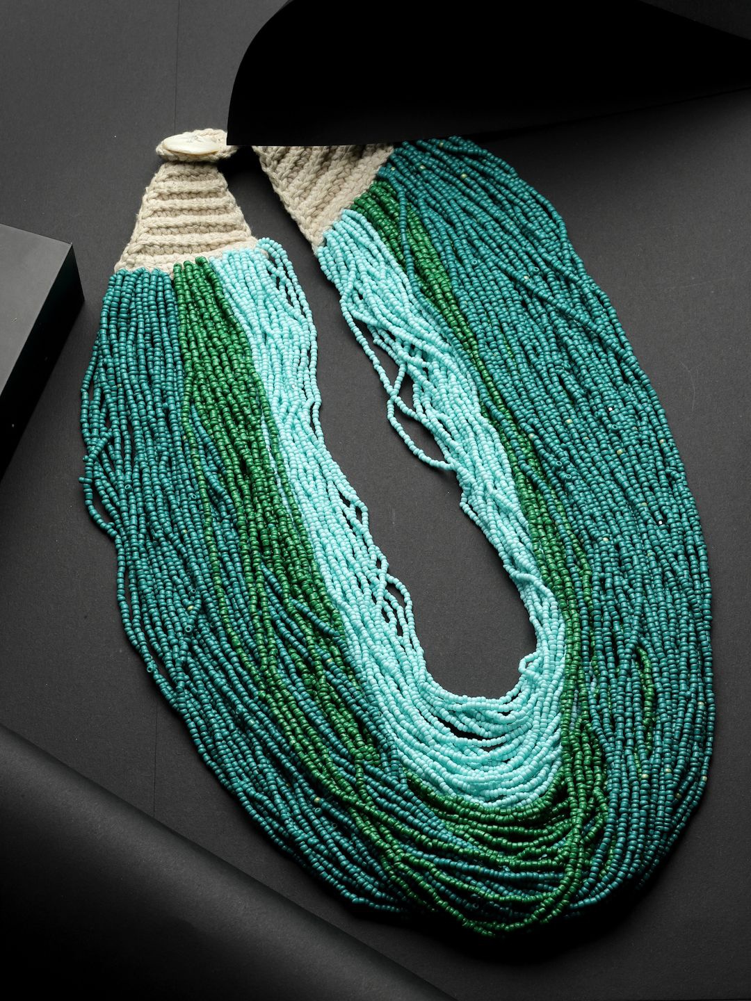 

Moedbuille Silver-Plated Beaded Layered Afghan Design Bohemian Necklace, Sea green