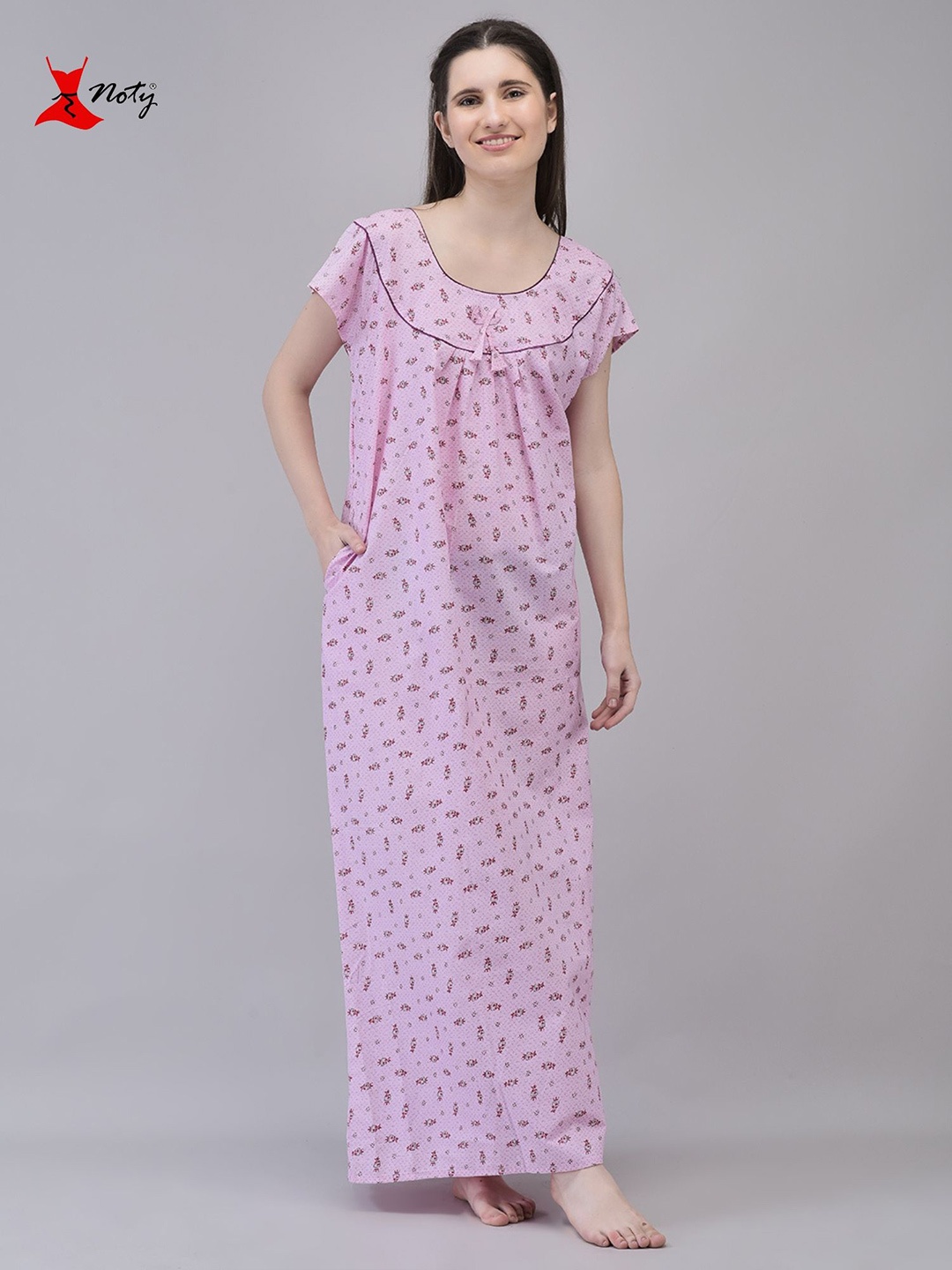 

Noty Women Printed Maxi Nightdress, Pink