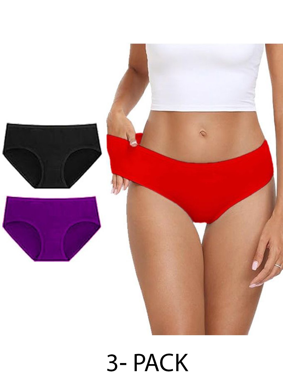 

Diving Deep Women Pack of 3 Cotton Low Rise Hipster Briefs, Red