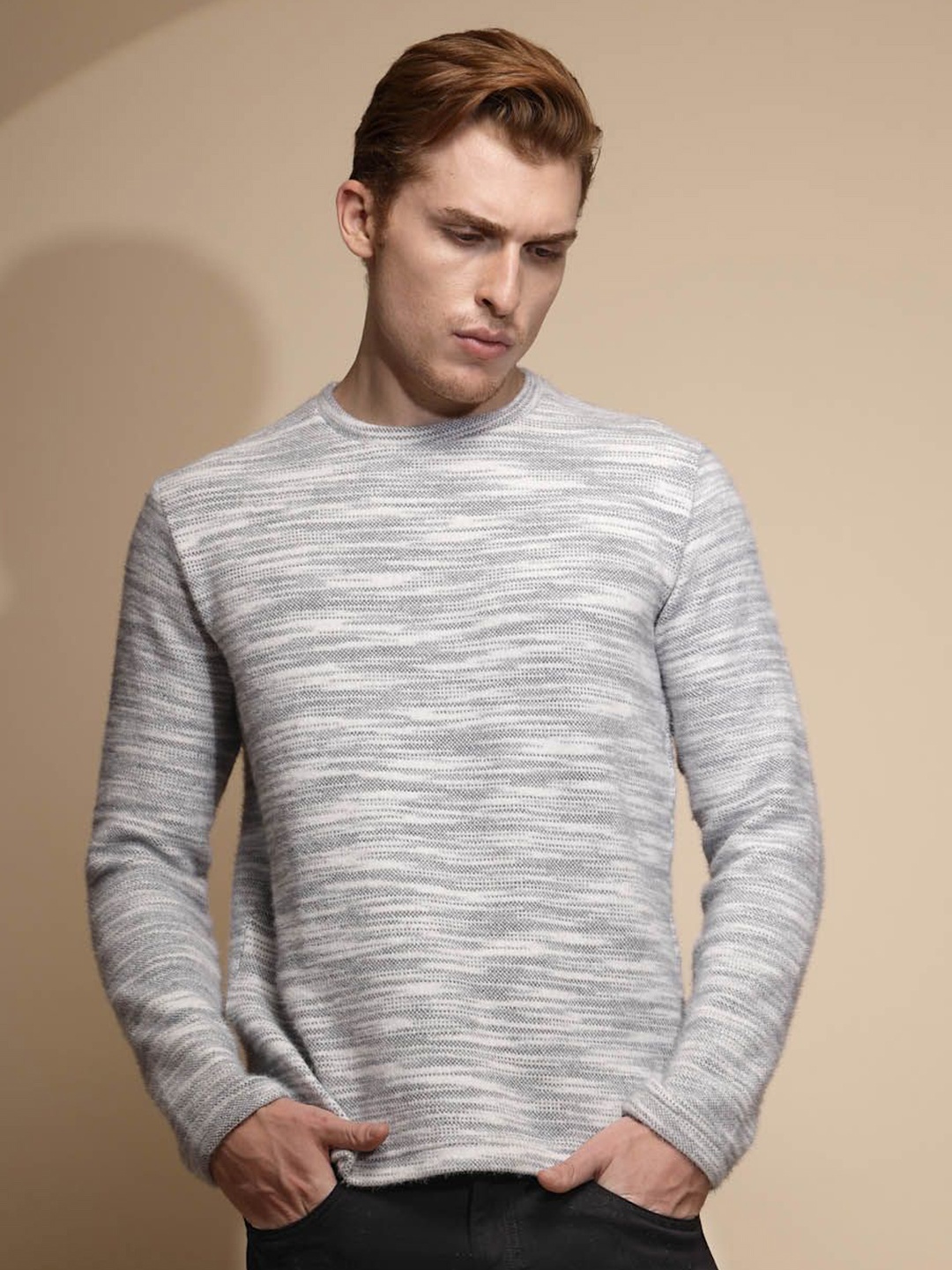 

Global Republic Men Printed Self Design Sweatshirt, White