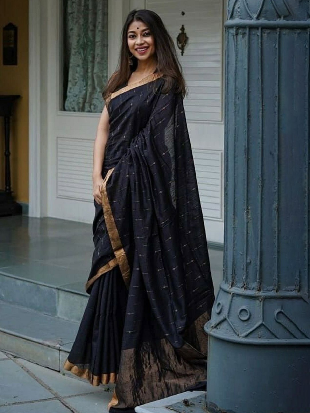

A TO Z CART Ethnic Motifs Zari Silk Blend Saree, Black