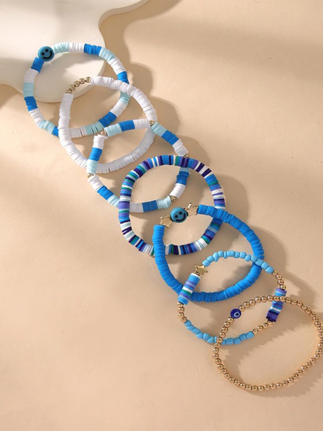 

Shining Diva Fashion Set Of 7 Boho Bohemian Wraparound Bracelet, Blue