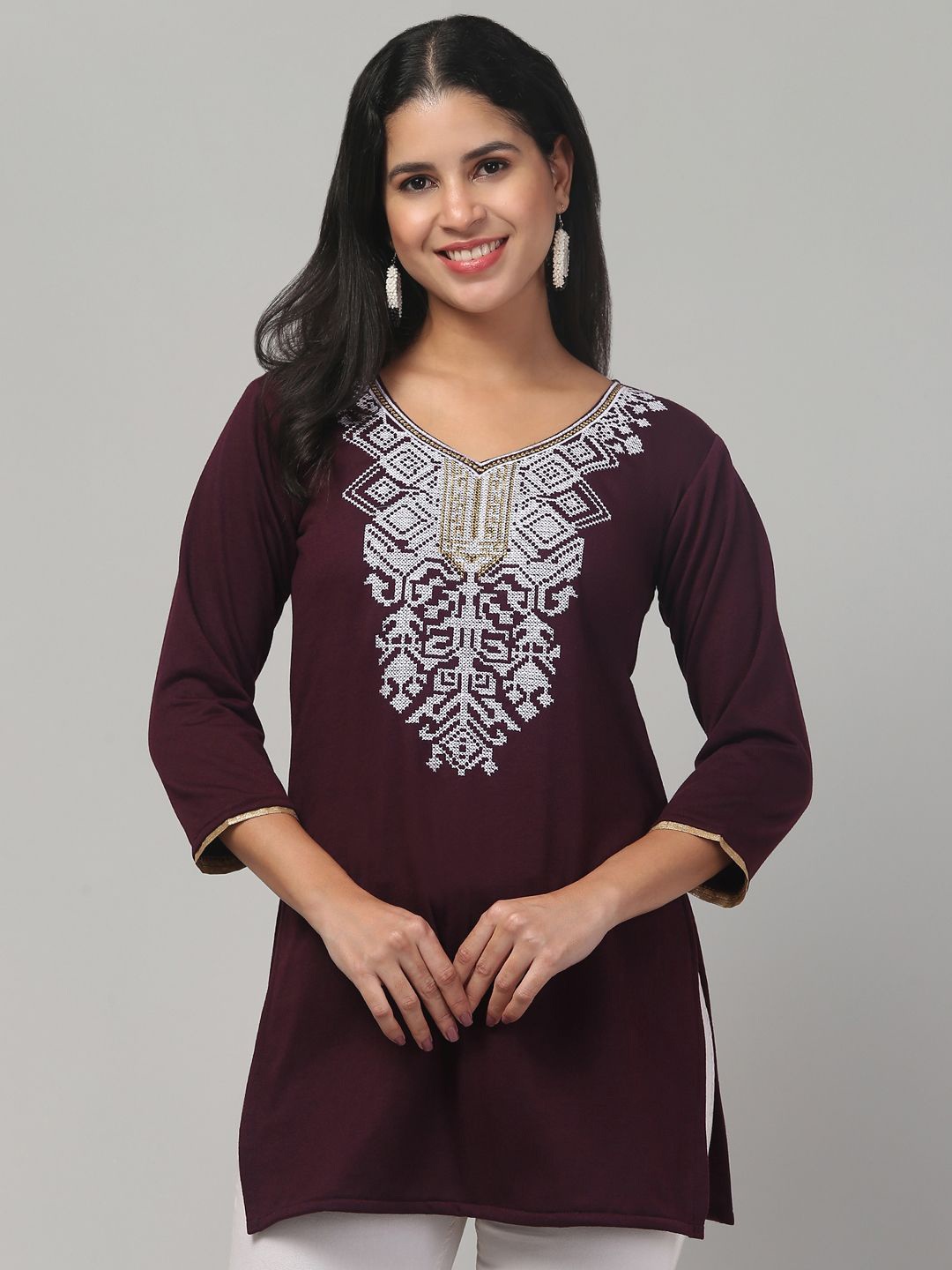 

STYLE PREZONE Women Ethnic Motifs Embroidered Kurti, Purple