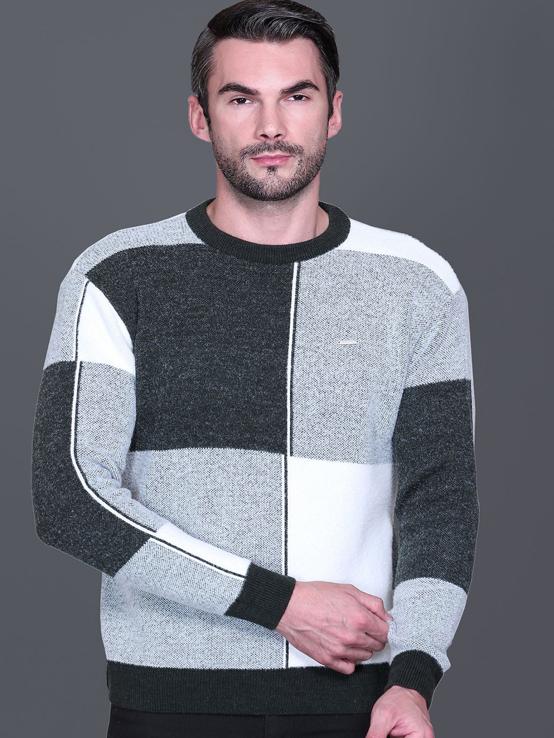 

GODFREY Men Checked Woollen Pullover, Grey