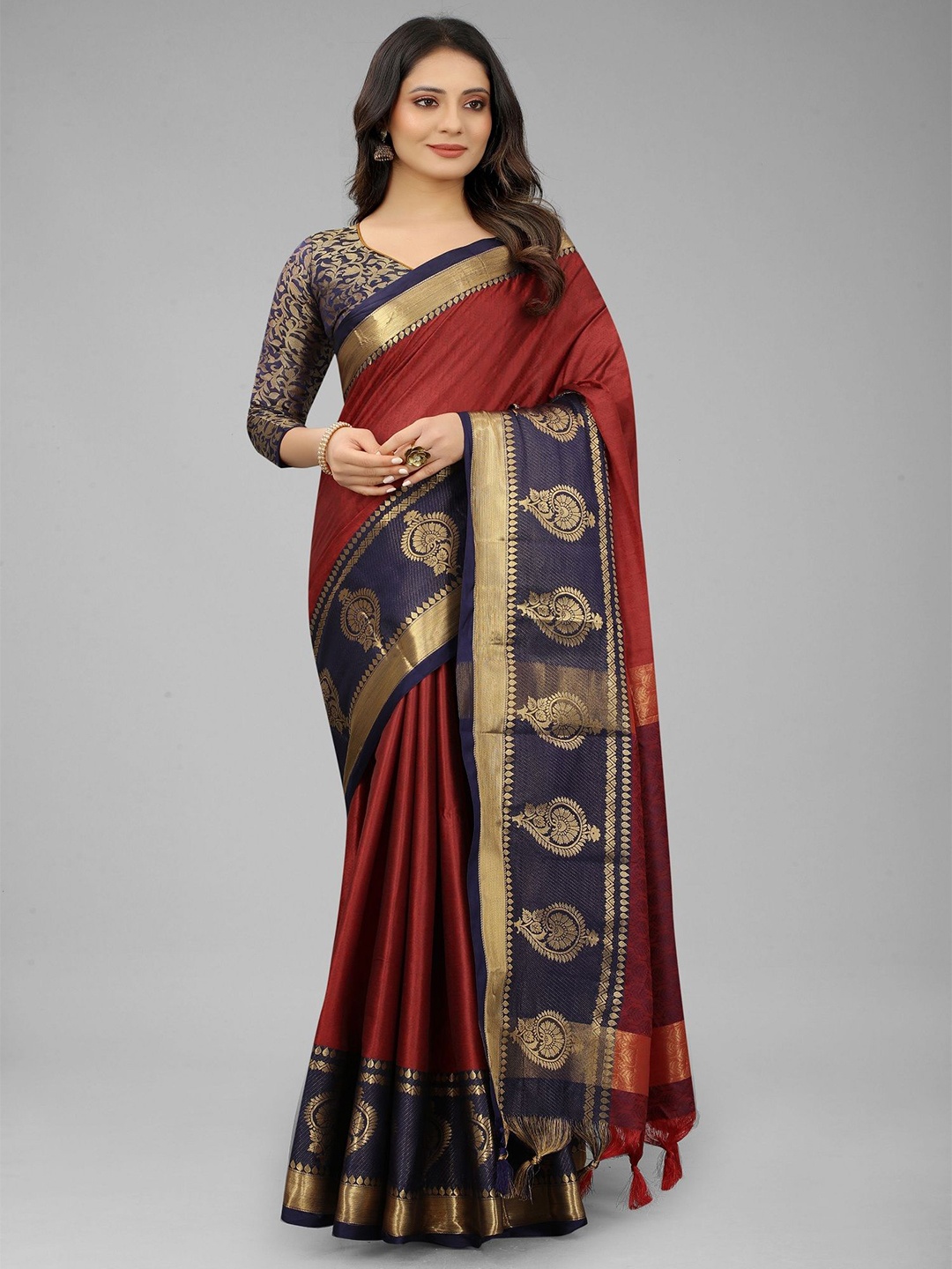 

A TO Z CART Zari Kanjeevaram Woven Design Saree, Red