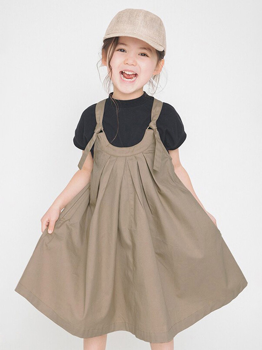 

LULU & SKY Girls Shoulder Straps Pure Cotton Pinafore Dress, Khaki