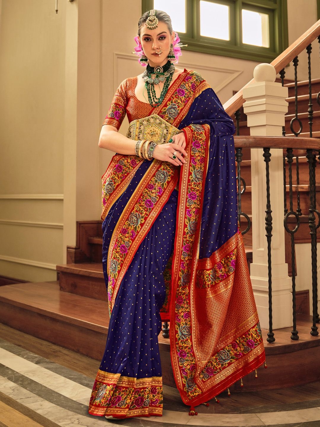 

Anouk Polka Dot Zari Banarasi Saree, Navy blue