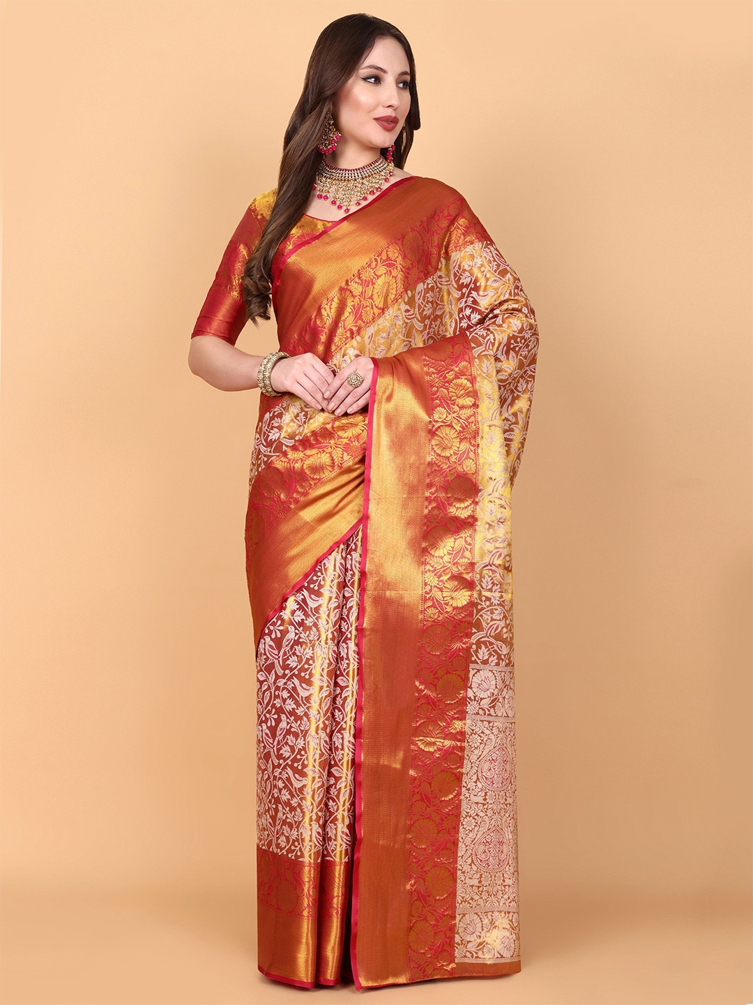 

Vastrang Woven Design Zari Kanjiviram Saree, Red