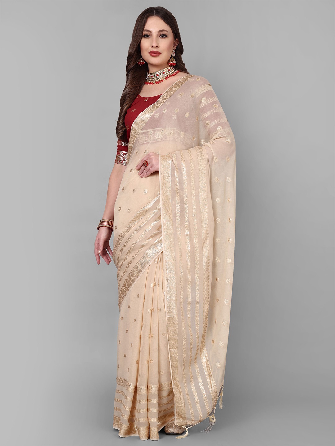 

Vastrang Woven Design Zari Saree, Beige