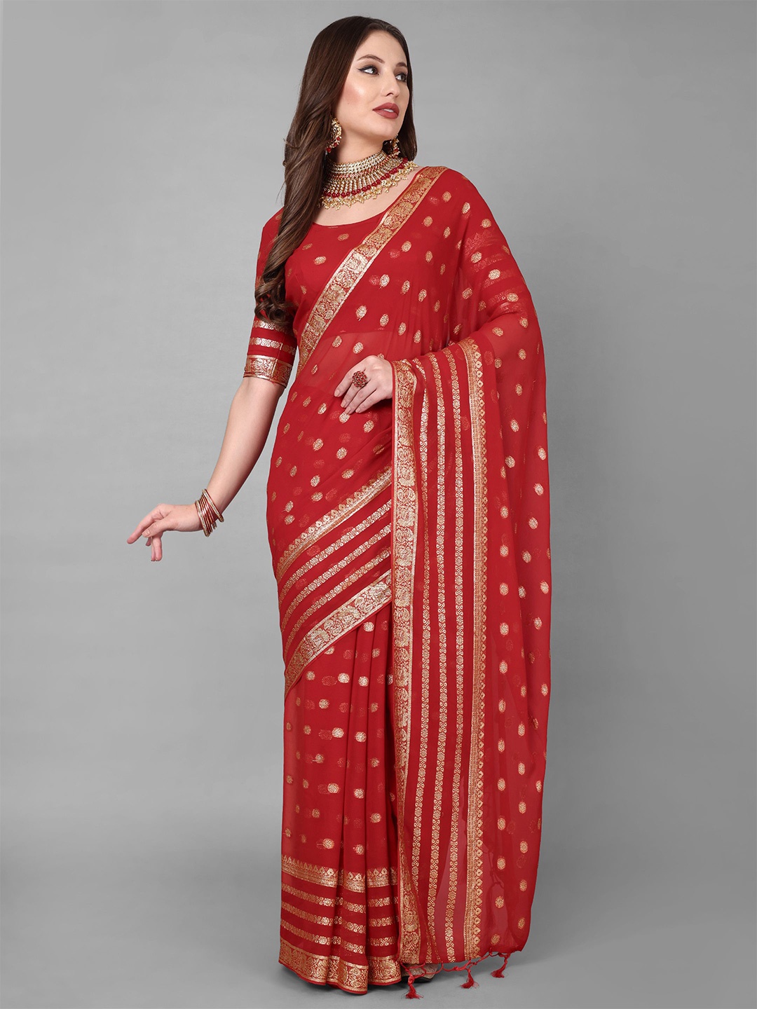 

Vastrang Woven Design Zari Saree, Red