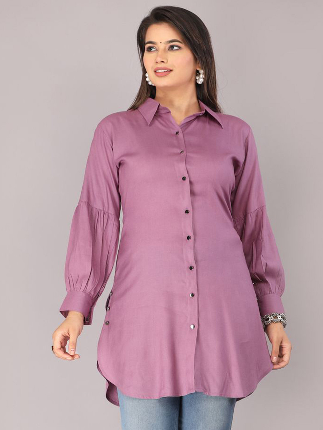 

Myorica Women Standard Oversized Fit Spread Collar Solid Casual Shirt, Mauve