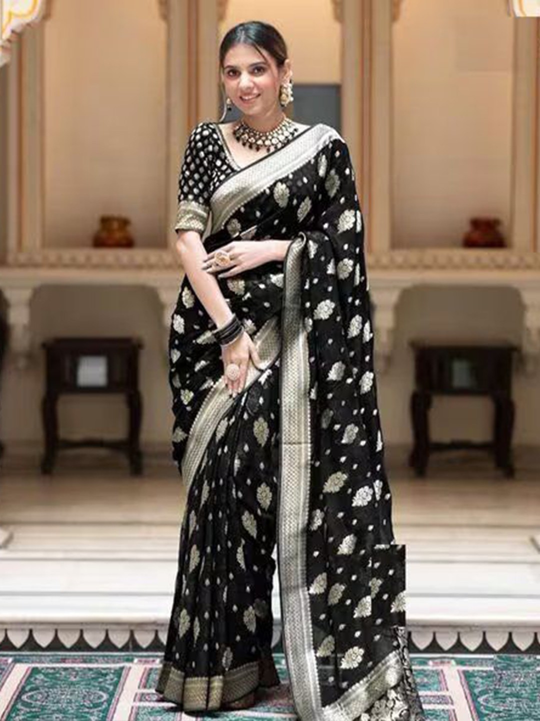 

A TO Z CART Woven Design Pure Silk Saree, Black