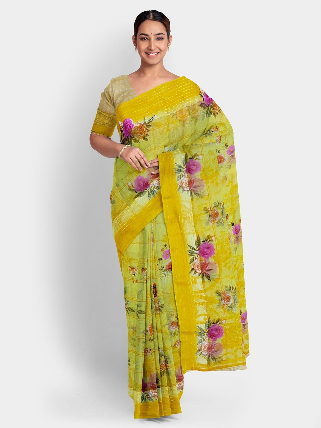 

Ruhabs Floral Saree, Yellow