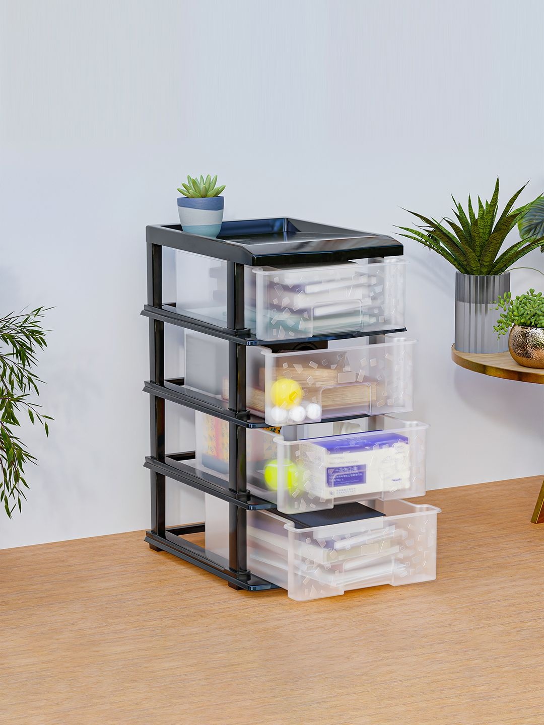 

Kuber Industries Transparent 4-Layer Collapsible Multipurpose Drawers Storage Organizer