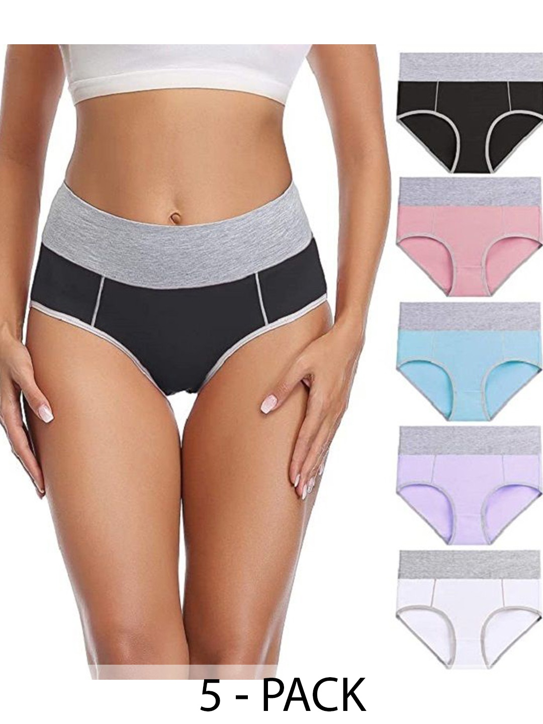 

Diving Deep Pack Of 5 Colourblocked Cotton Hipster Briefs, Black