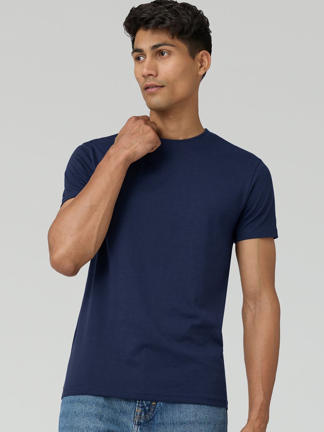 

XYXX Men Ultra breezy Super combed cotton Solid Crew Neck T-Shirt, Navy blue