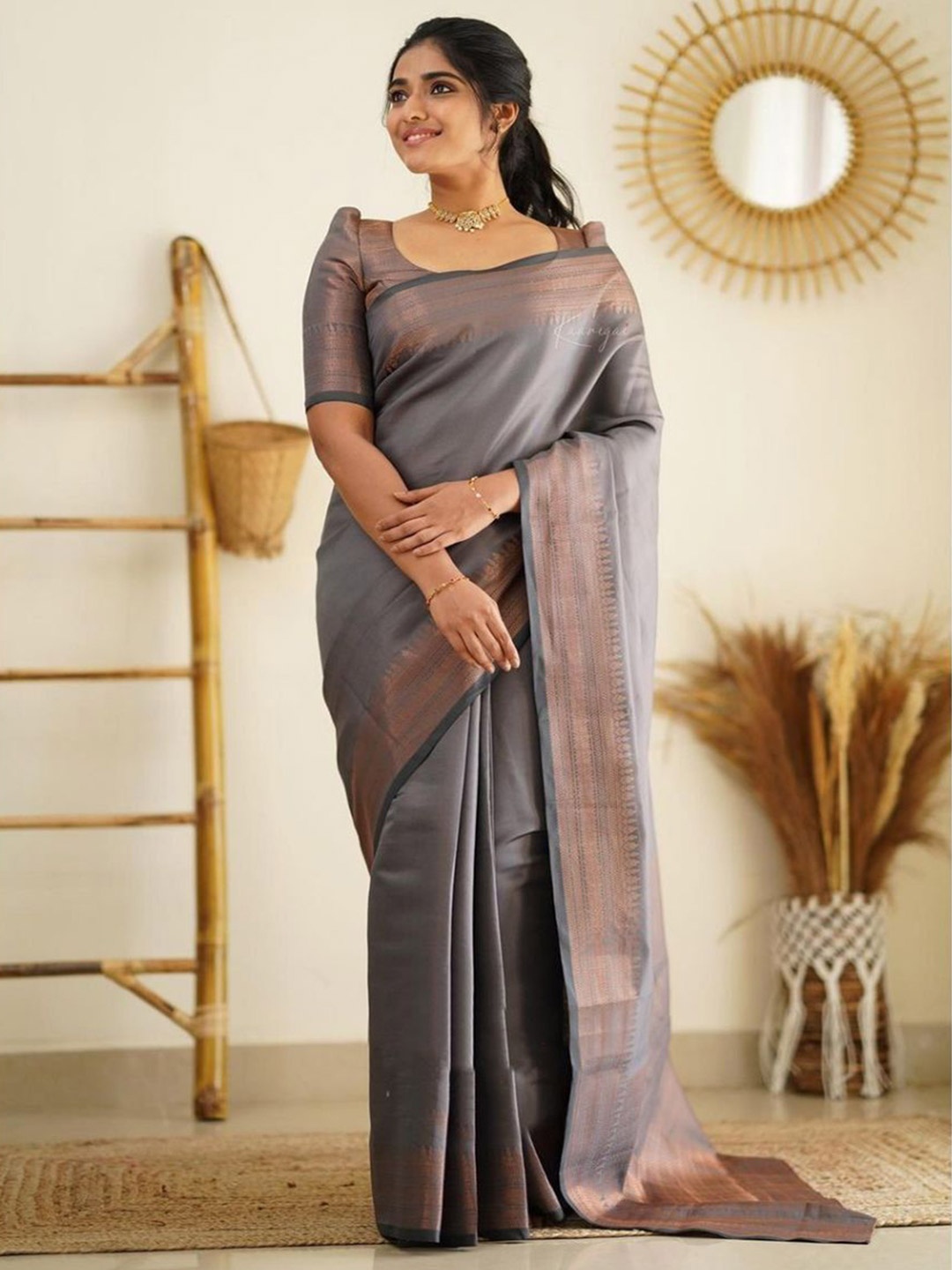 

Anouk Zari Banarasi Saree, Grey