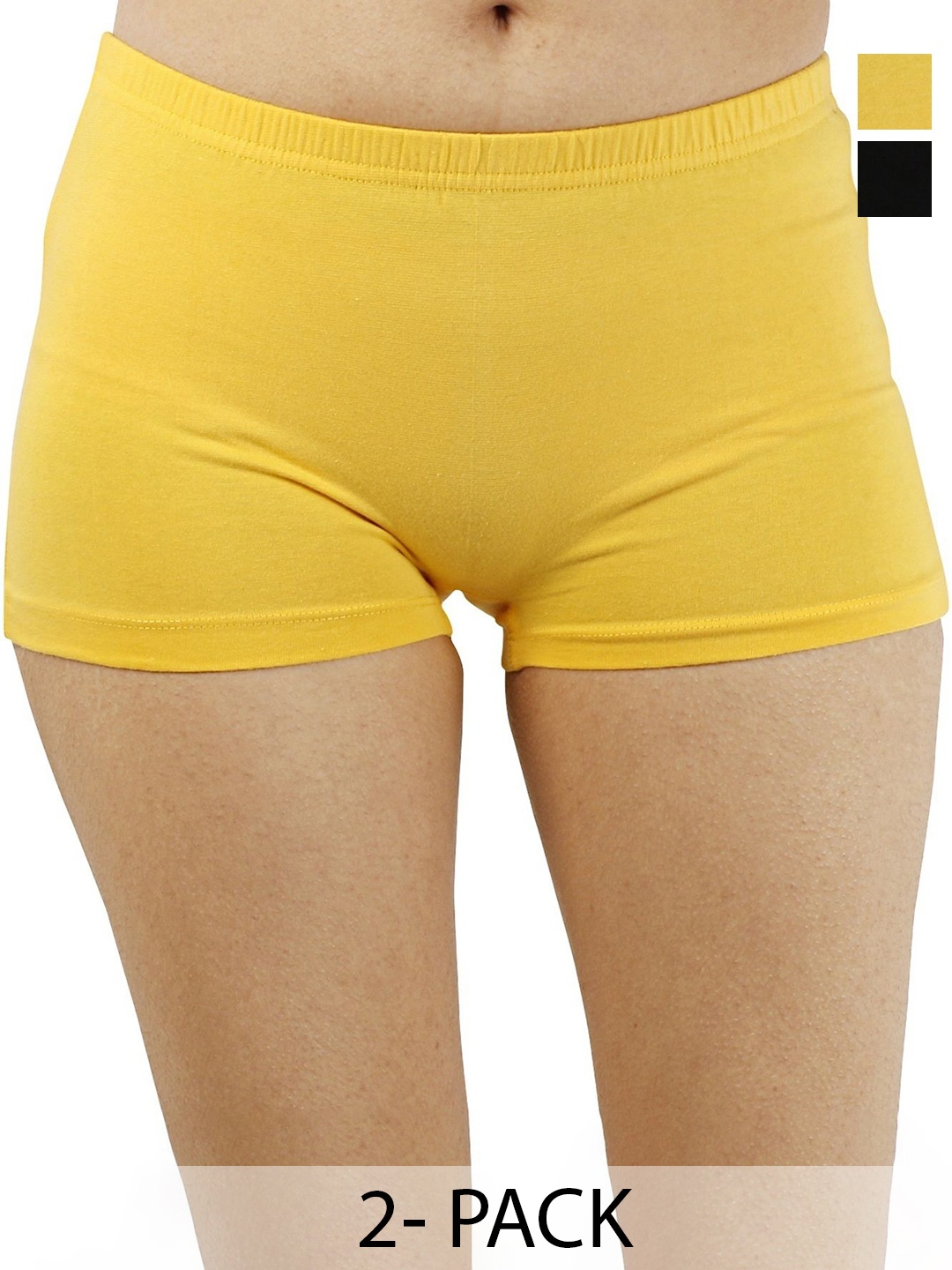 

Diving Deep Women Pack of 2 Cotton Low Rise Boy Shorts Briefs, Yellow