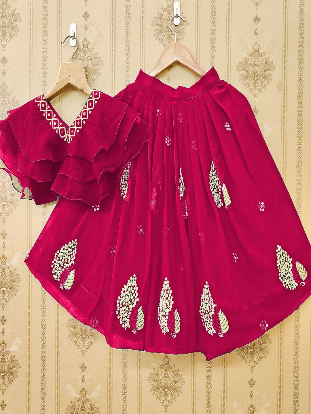 

BAESD Girls Embroidered Mukaish Ready to Wear Lehenga &, Pink