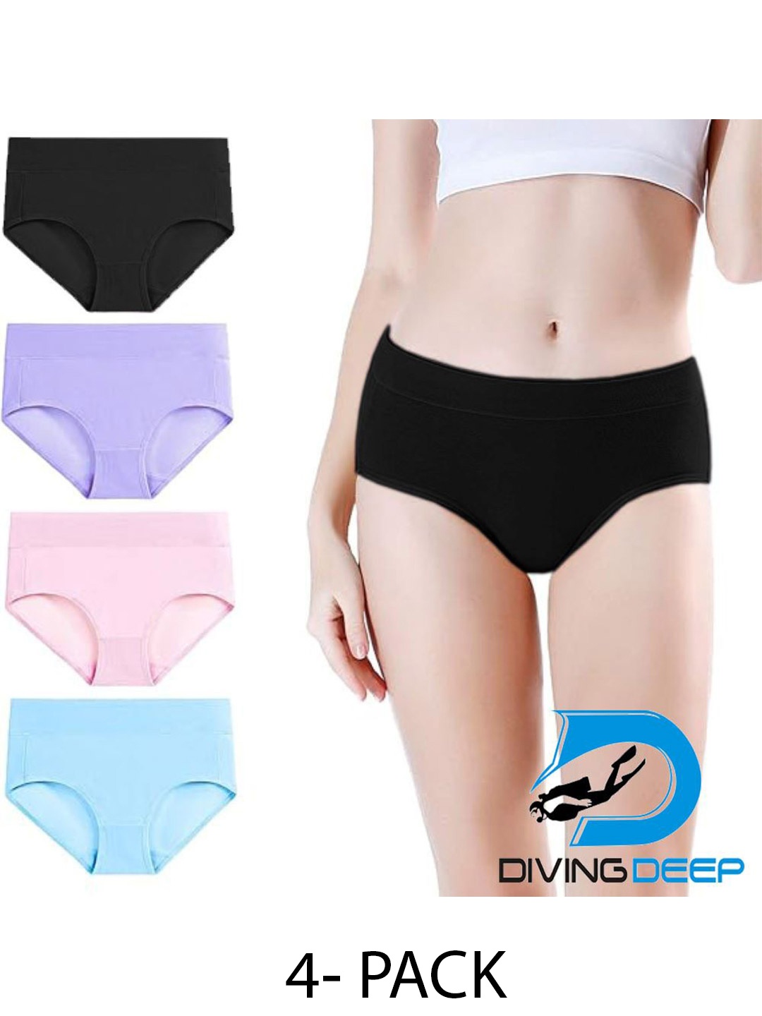 

Diving Deep Women Plus Size Pack of 4 Hipster Briefs, Assorted