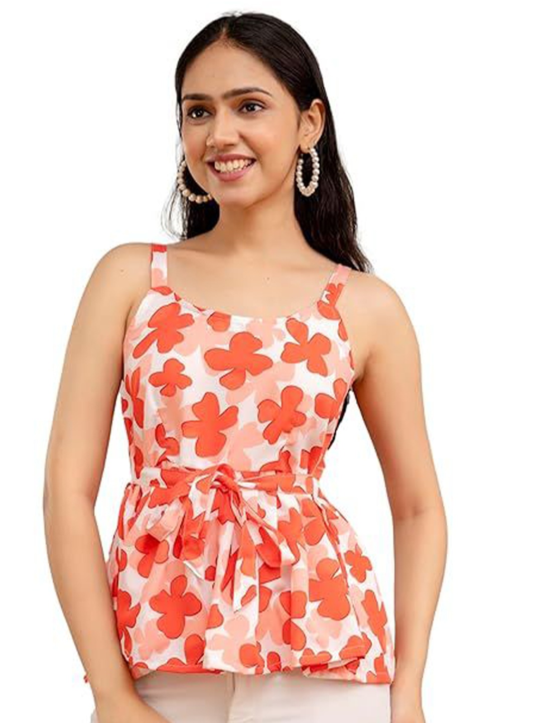 

Madnoo Women Floral Printed Peplum Top, White