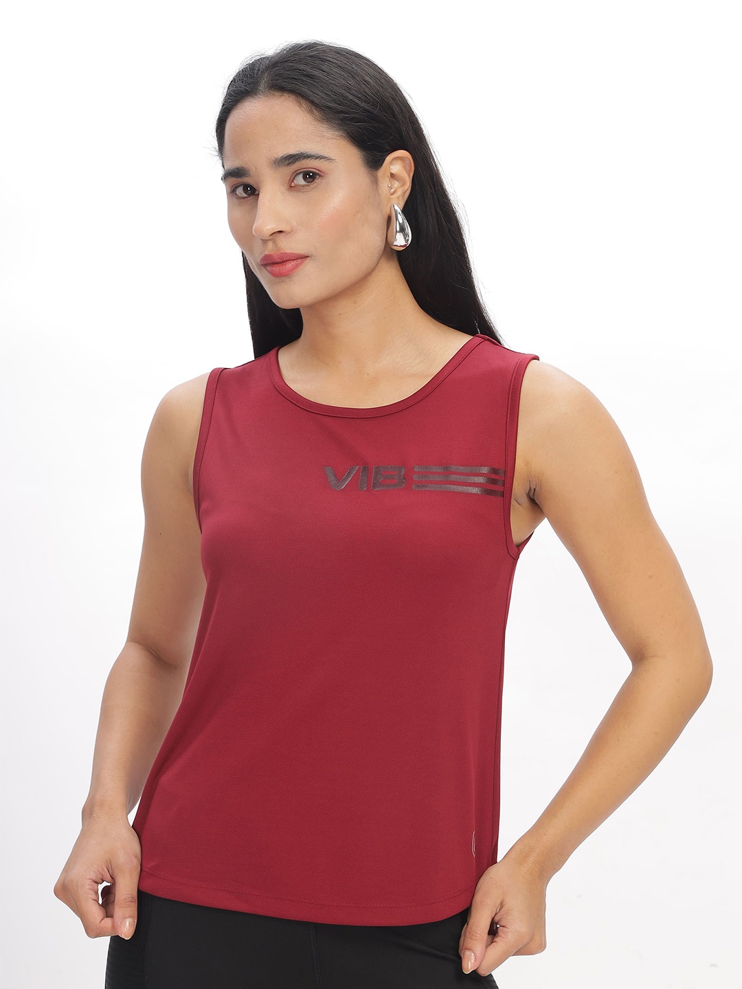 

DOMIN8 Women Round Neck Sleeveless Top, Maroon